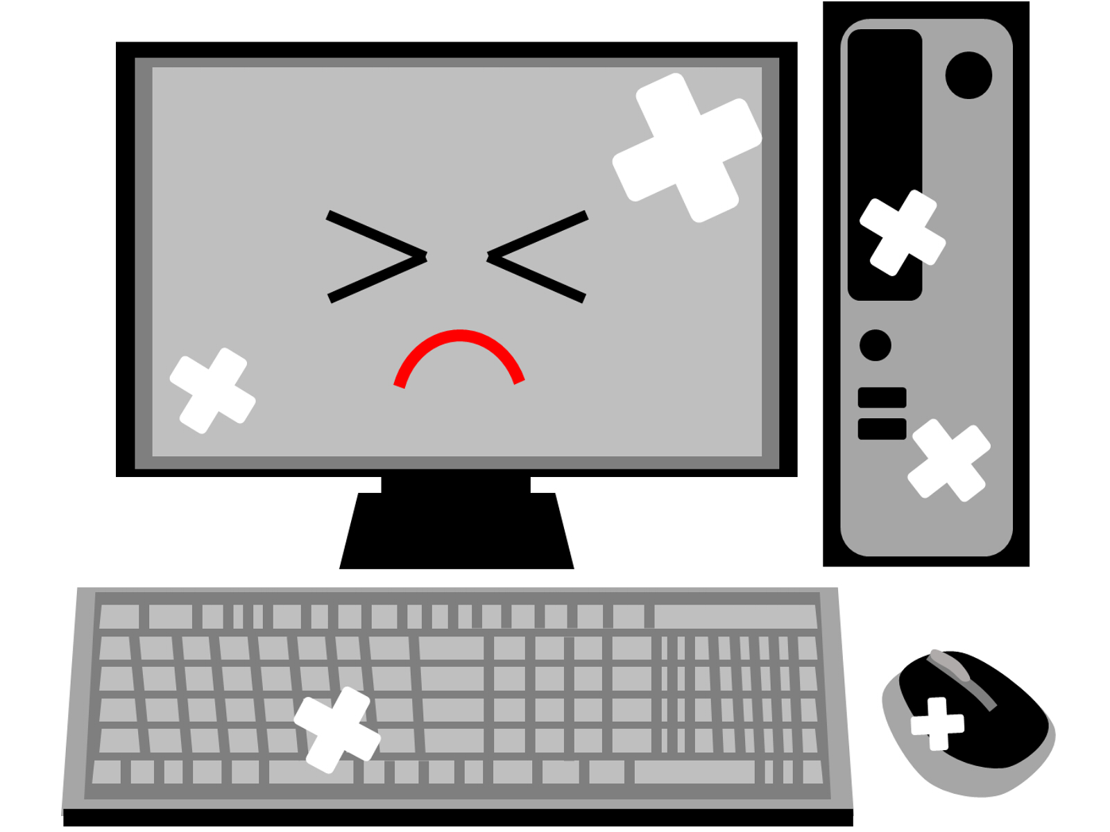 故障したパソコン